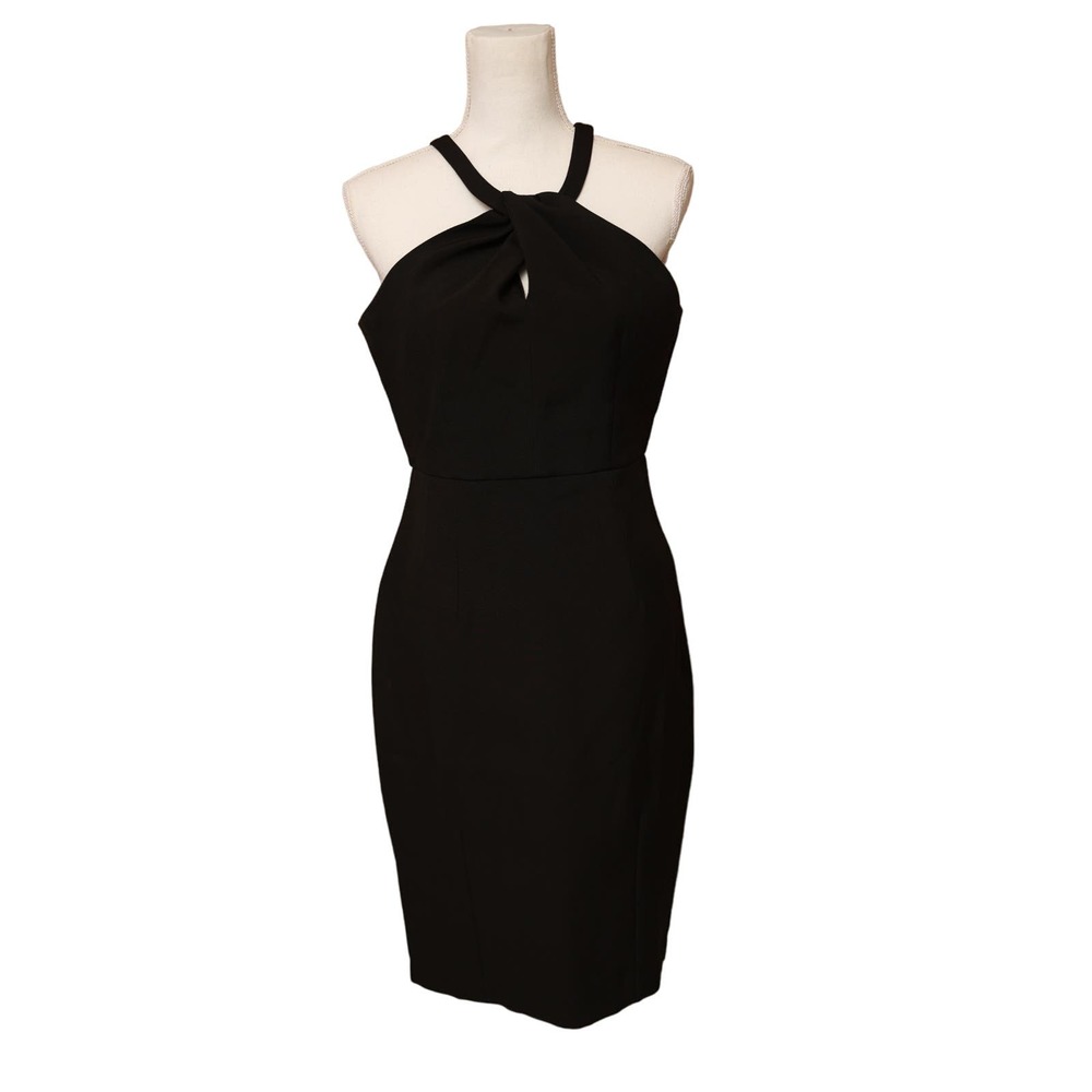 Lulu's black midi fitted cross front Keyhole dress‎ size medium